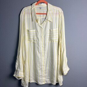 Cato Lightweight Striped Button Down Shirt Long SL Yellow Career Casual 26/28W‎